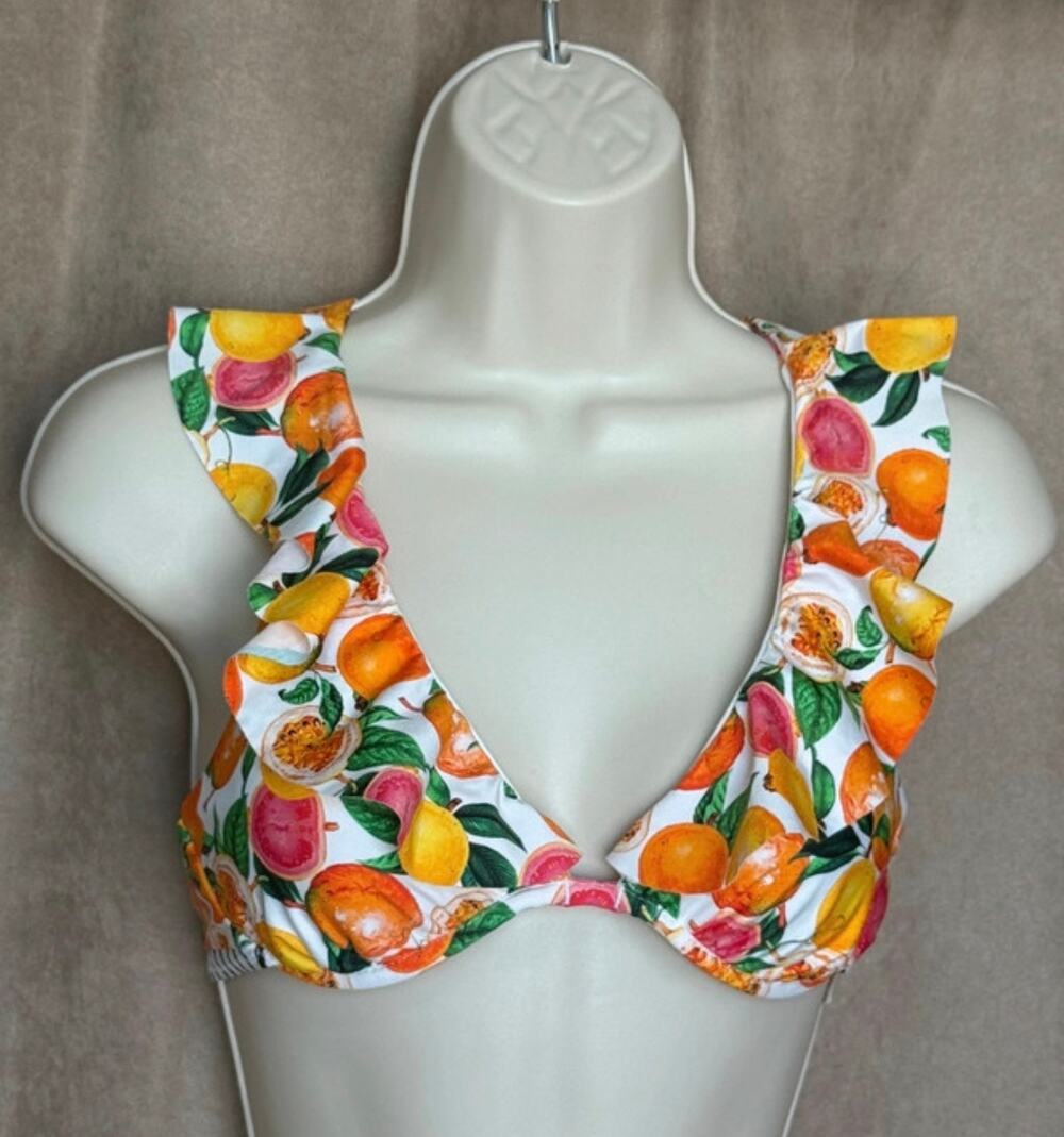 Nanette Lepore Tutti Fruitti Heartbreaker Ruffle Bikini Top 6 NWOT